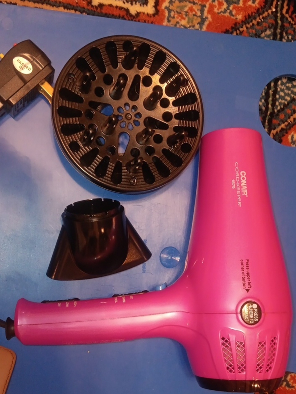 Conair Cord Keeper 1875W Hair Dryer in Bright Pink with Diffuser & Nozzle